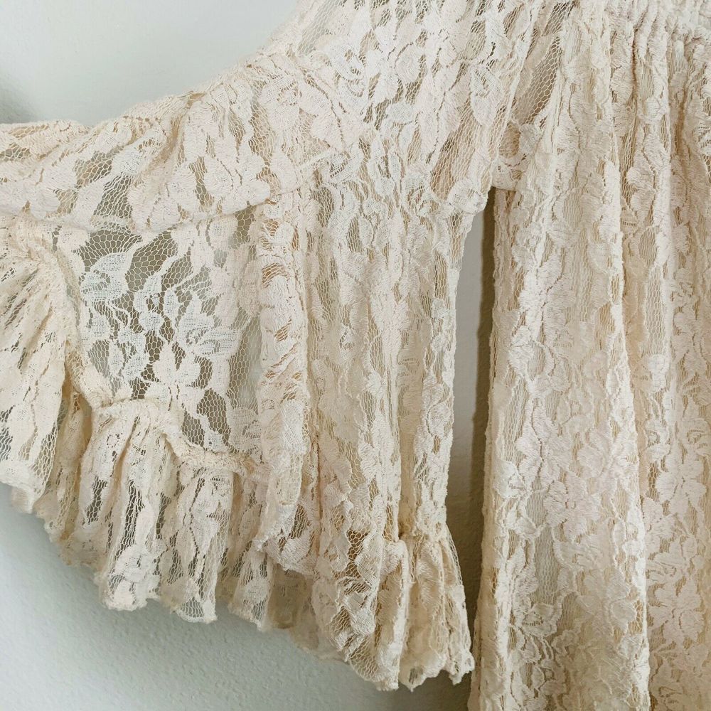 Elan Floral Lace Tunic Cream Off Shoulder Dress - Picture 5 of 7